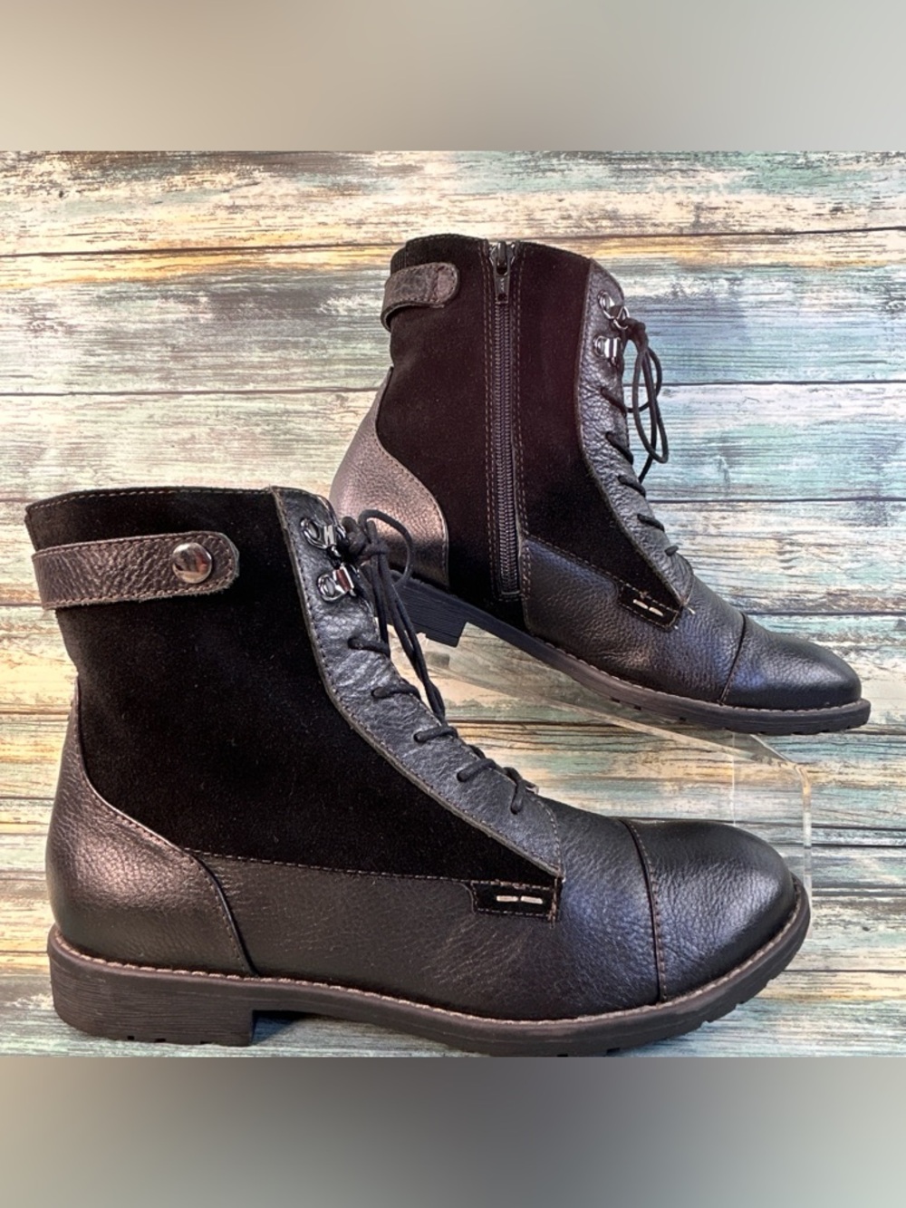 Montana Artisan Combat Boot Womens 8 Black Leather/Suede Military Grunge Western